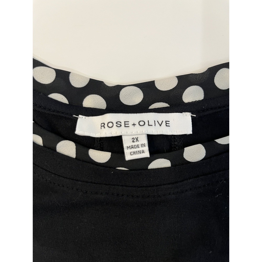 Rose & Olive Blouse Women's 2X Short Sleeve Shirt Polka Dot Tunic Black Casual - Picture 5 of 8